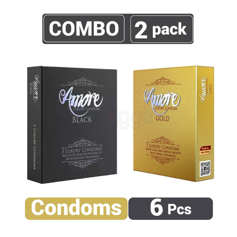 Amore Luxury Gold and Black Condom (3’s X 2) 6 pieces (2's Combo Pack)  