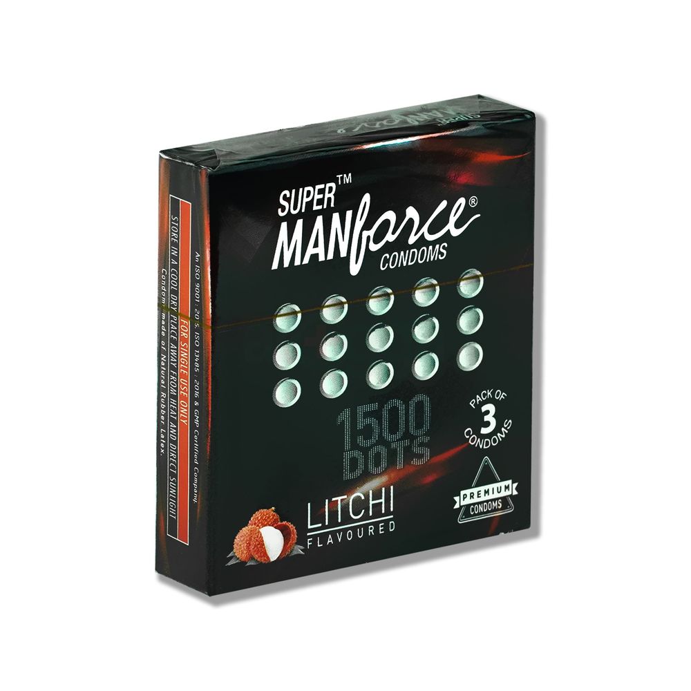 Manforce Condom 1500 Dots Litchi Flavor Condom 3pcs Condom (Made in India)  