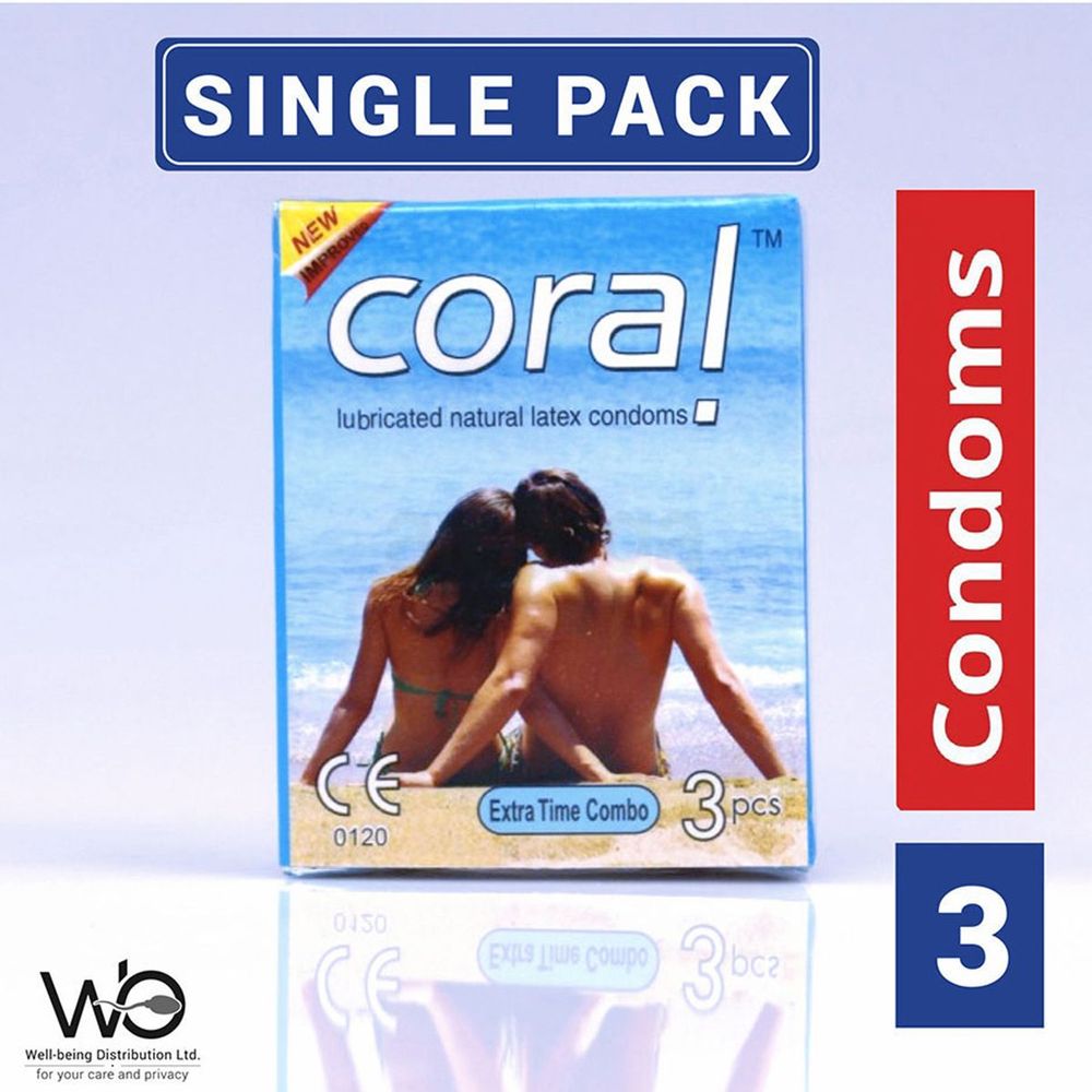 Coral - Extra Time Combo Lubricated Natural Latex Condom For Men | Single Pack - 3pcs | Malaysia  