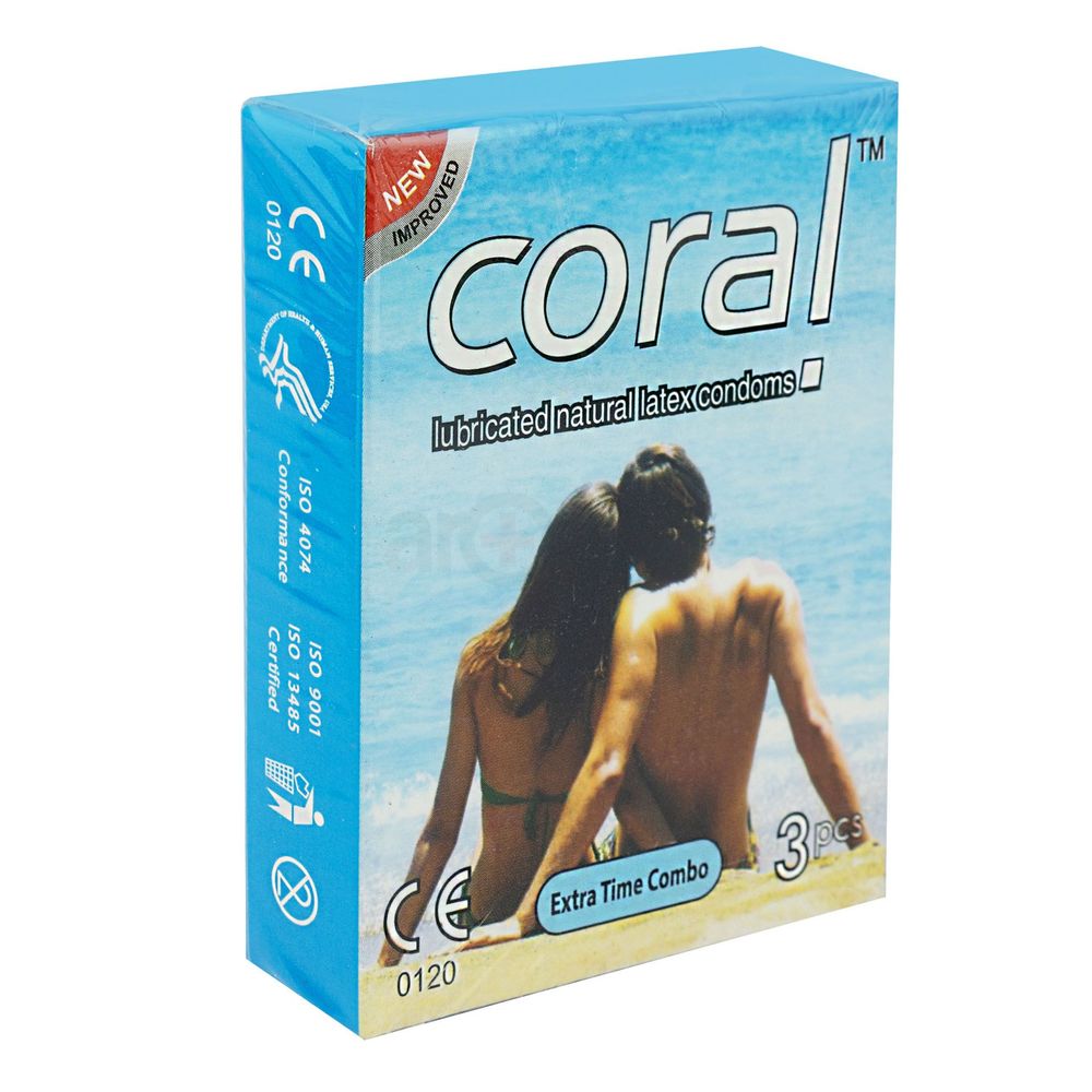 Coral - Extra Time Combo Lubricated Natural Latex Condom For Men | Single Pack - 3pcs | Malaysia  