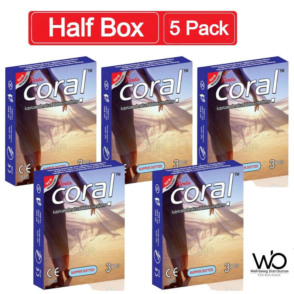 CORAL - Coral Super Dotted Flavors Lubricated Natural Latex Condom 5 pack combo  