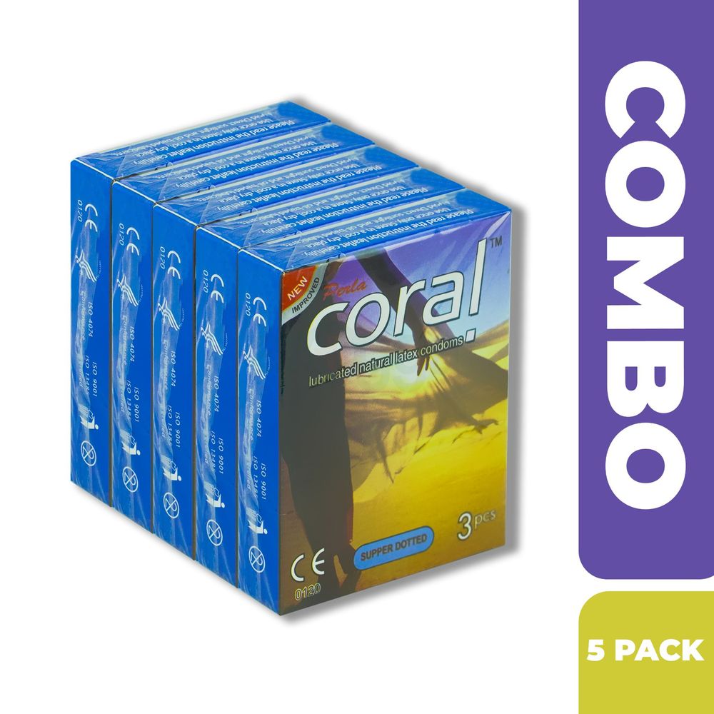 CORAL - Coral Super Dotted Flavors Lubricated Natural Latex Condom 5 pack combo  