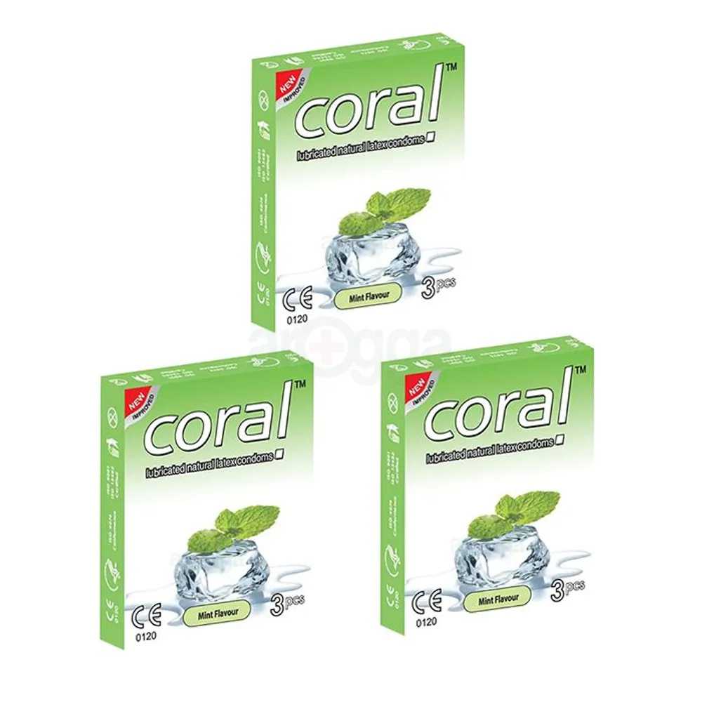 Coral - Mint Flavors Lubricated Natural Latex Condom - Combo Pack - 3 Packs  
