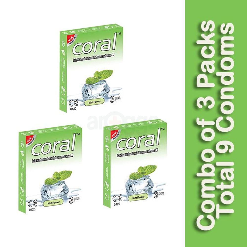 Coral - Mint Flavors Lubricated Natural Latex Condom - Combo Pack - 3 Packs  