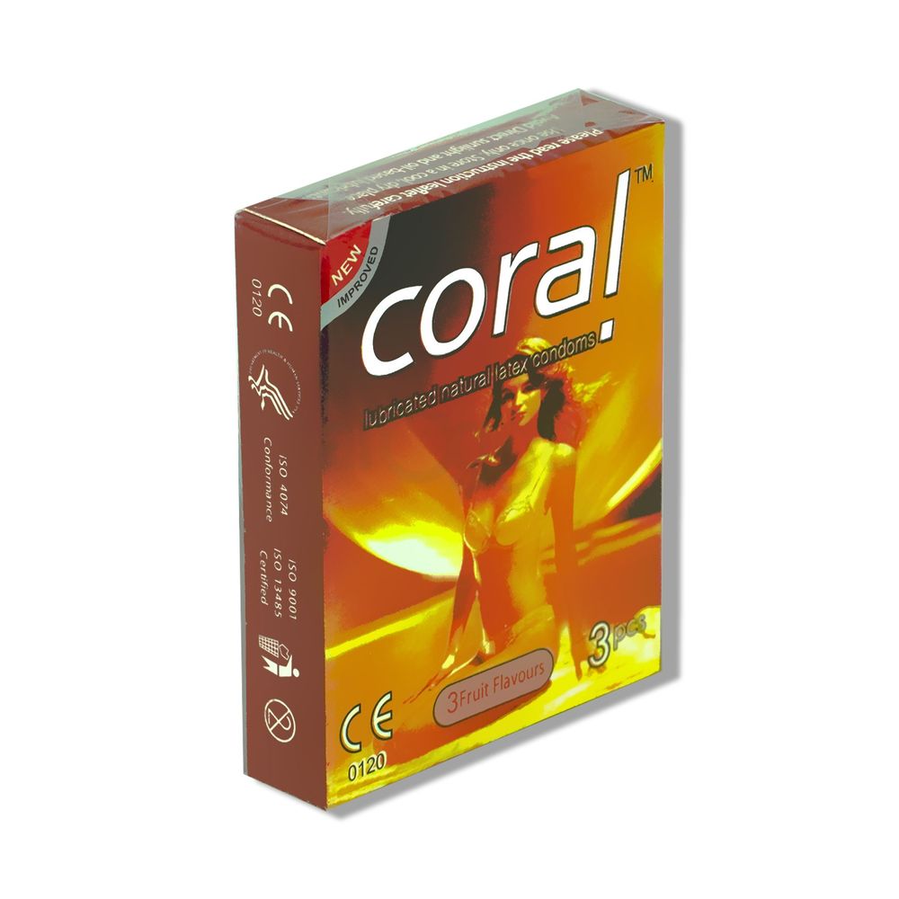 Coral - 3 Fruits Flavors Girl Lubricated Natural Latex Condom - Single Pack - 3pcs  