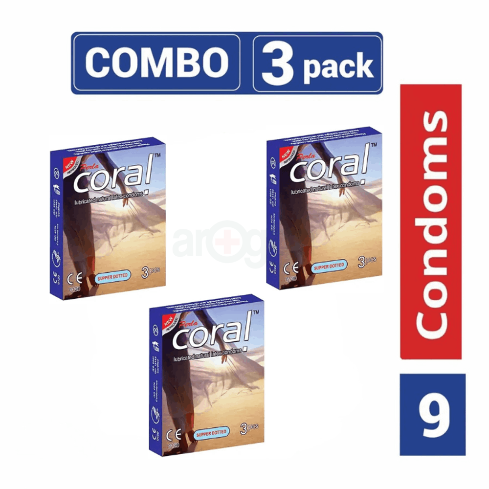 Coral - Super Dotted Lubricated Natural Latex Condom - 9 pcs Combo Pack  