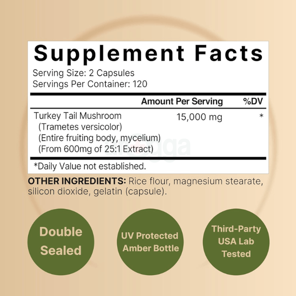 NatureBell Turkey Tail Mushroom Capsules | 25:1 Fruiting Body & Mycelium Extract, 240 Capsules  