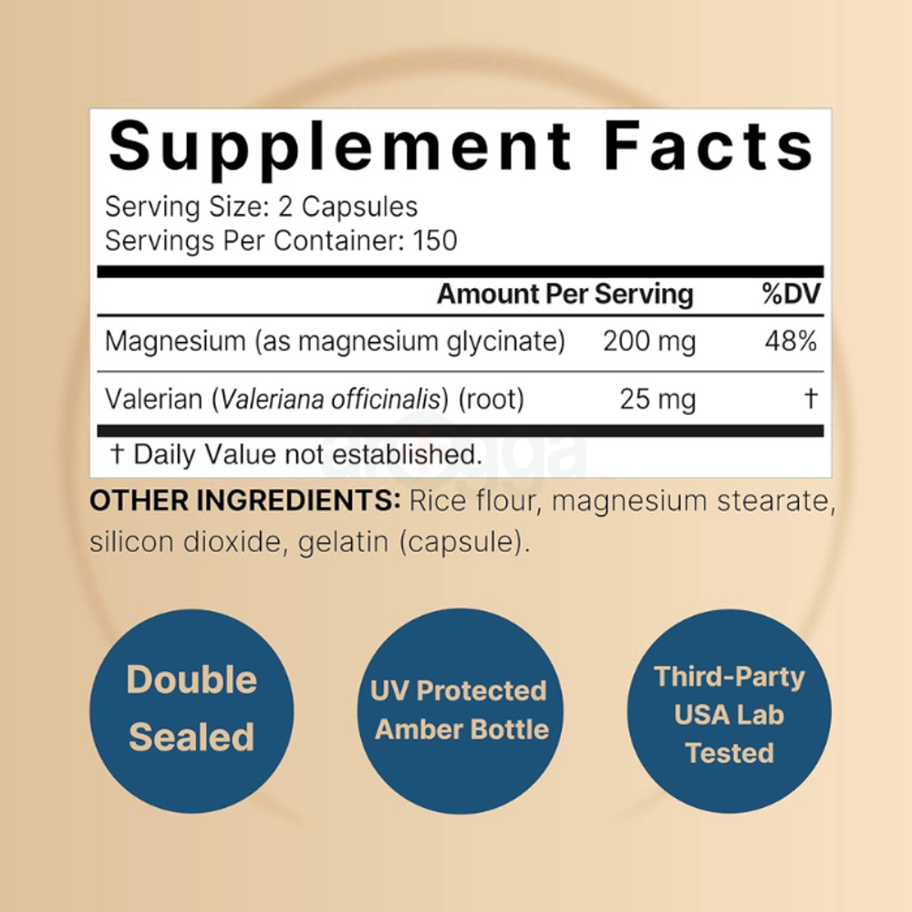 NatureBell Magnesium Glycinate 200mg with Valerian Root, 300 Capsules		  