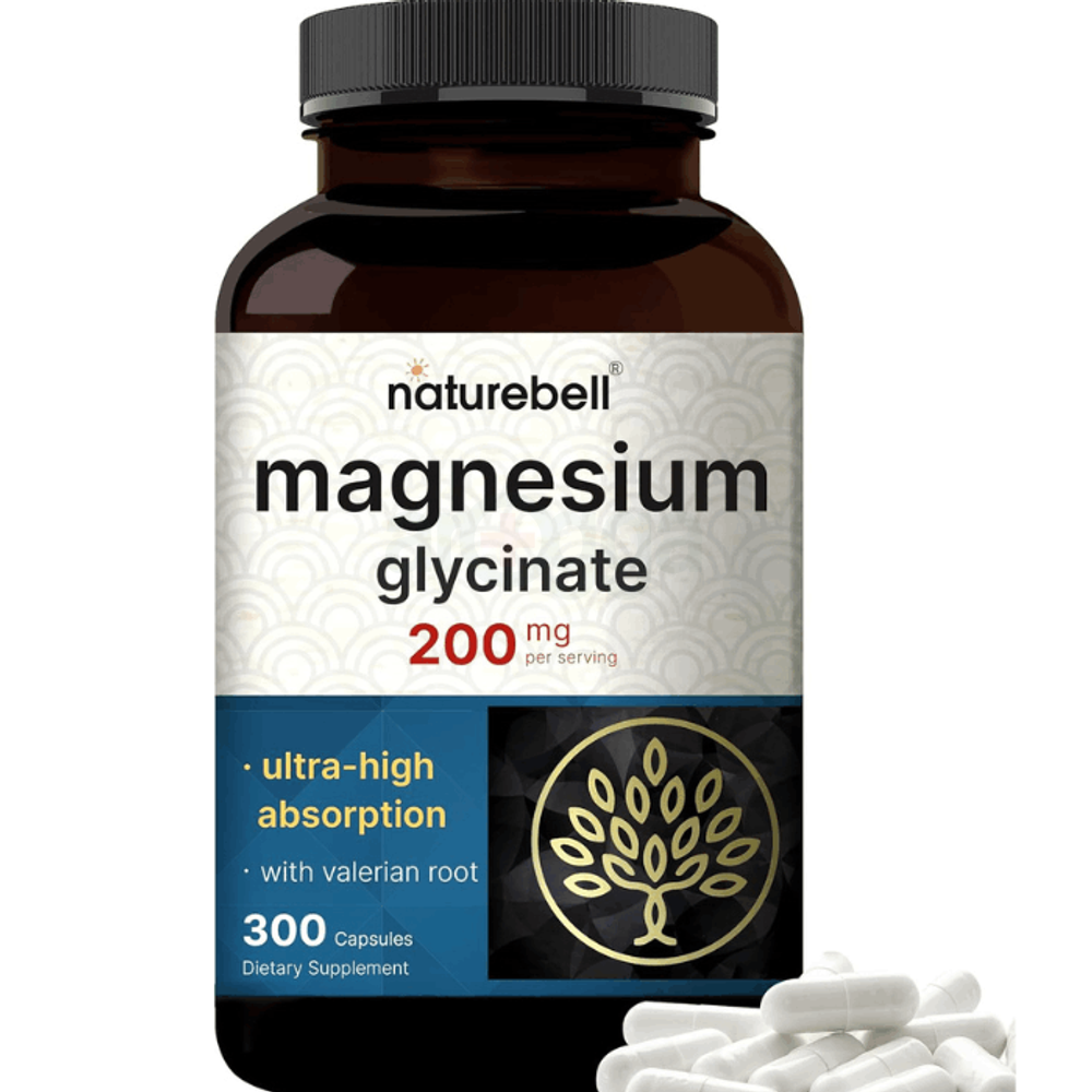 NatureBell Magnesium Glycinate 200mg with Valerian Root, 300 Capsules		  