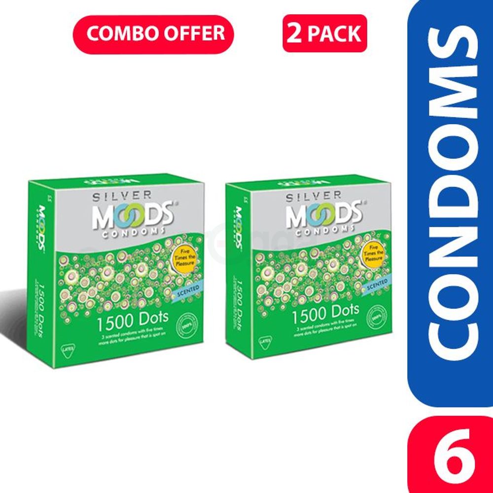 Moods Silver Condom 1500 Dots - Combo Pack - 2 Packs - 3X2=6Pcs  