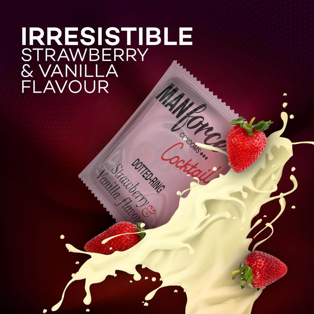 Manforce - Cocktail Condoms with Dotted-Rings Strawberry & Vanilla Flavored - 10 Pieces  