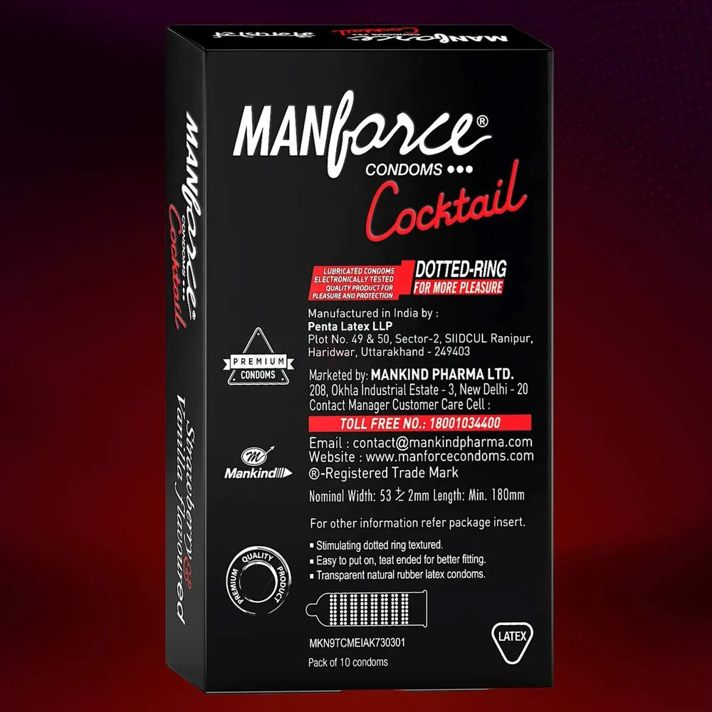 Manforce - Cocktail Condoms with Dotted-Rings Strawberry & Vanilla Flavored - 10 Pieces  