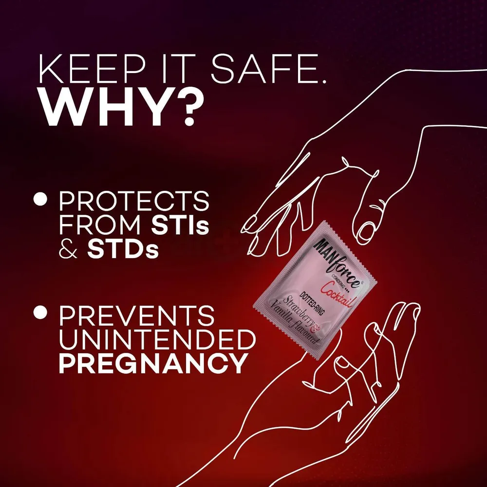 Manforce - Cocktail Condoms with Dotted-Rings Strawberry & Vanilla Flavored - 10 Pieces  