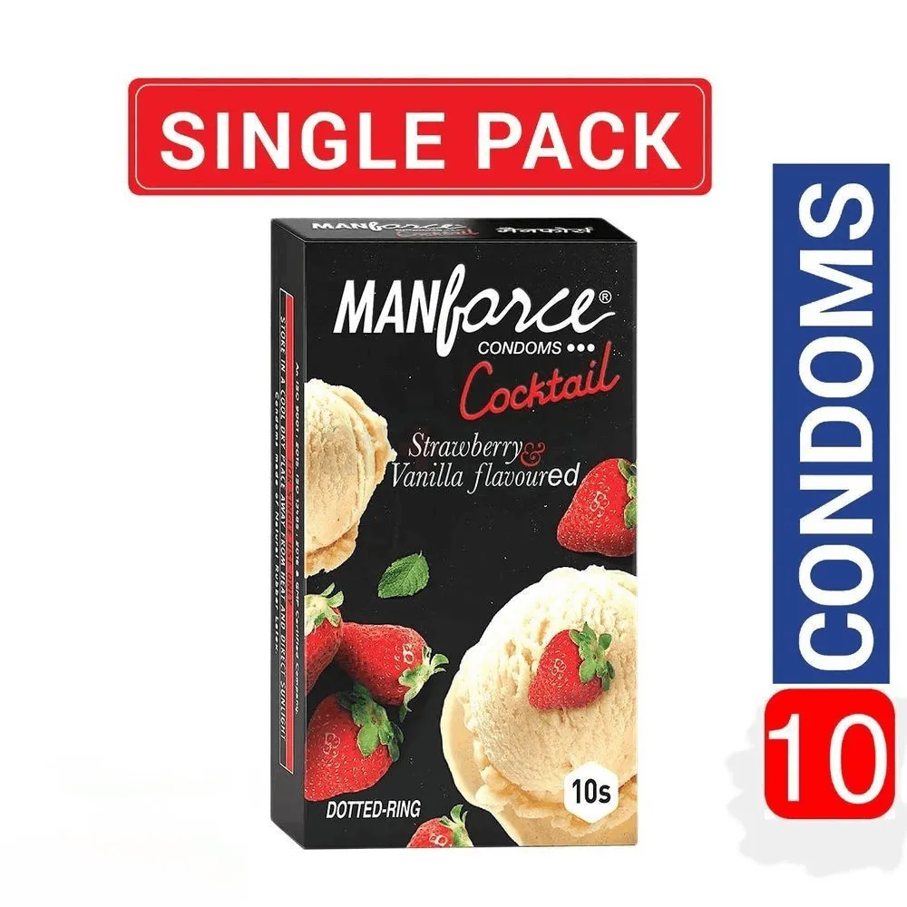 Manforce - Cocktail Condoms with Dotted-Rings Strawberry & Vanilla Flavored - 10 Pieces  