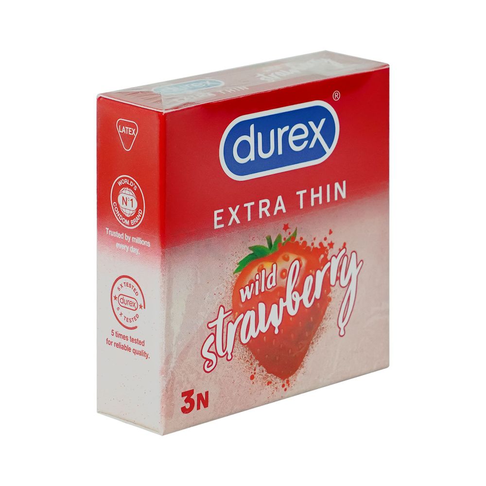 Durex - Extra Thin Wild Strawberry Flavored Condom - Single Pack - 3x1- 3pcs - Condom  