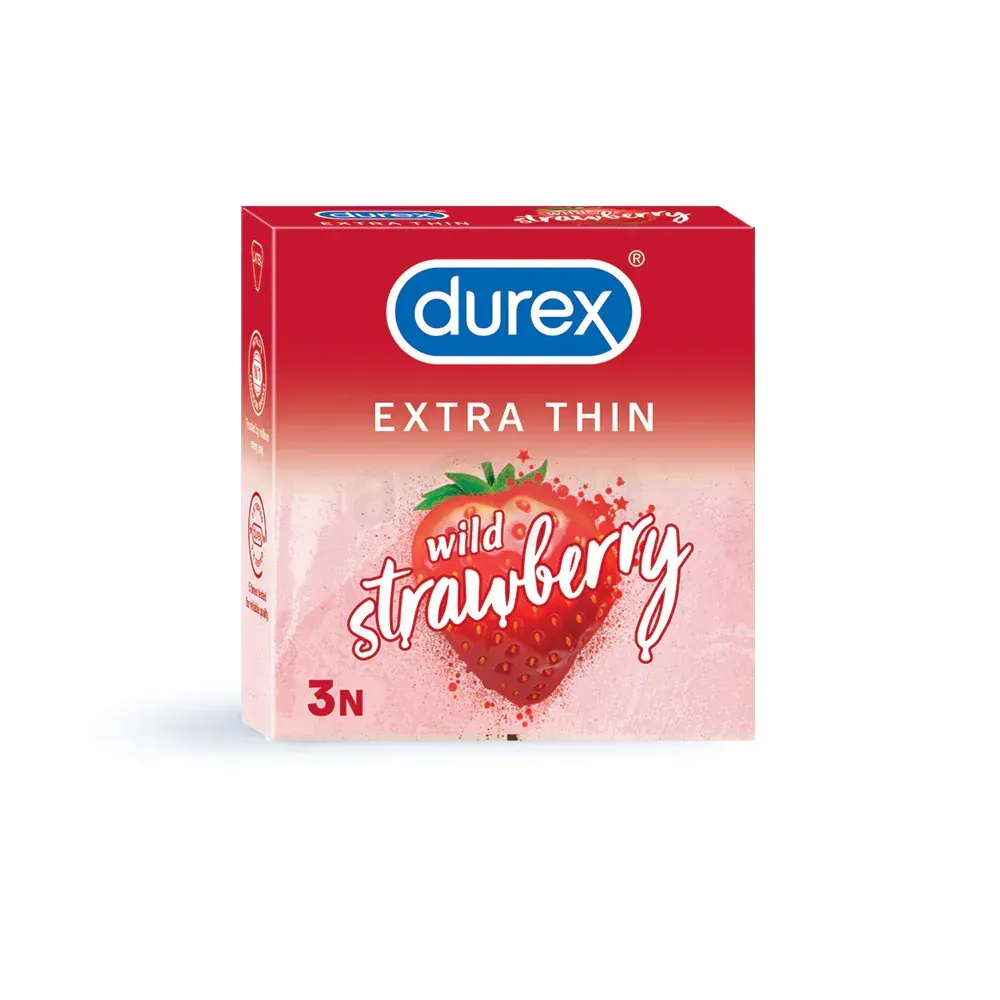 Durex - Extra Thin Wild Strawberry Flavored Condom - Single Pack - 3x1- 3pcs - Condom  