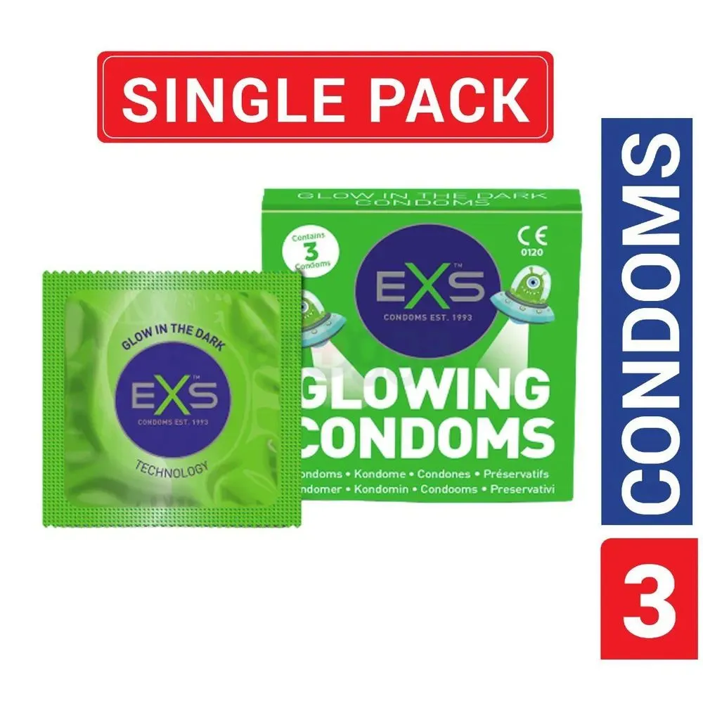 EXS - Glow In The Dark Condom - Single Pack - 3x1=3pcs (Made in UK)  