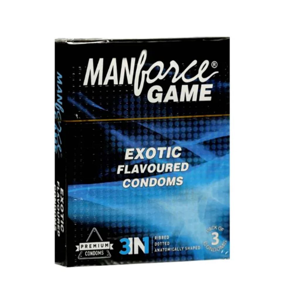 Manforce Game Exotic Flavored Condom 3pcs Pack 3in1 Ribbed Dotted Anatomically Shaped Condom  