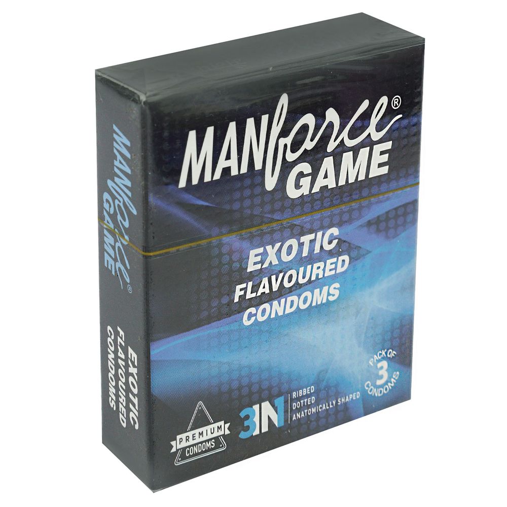 Manforce Game Exotic Flavored Condom 3pcs Pack 3in1 Ribbed Dotted Anatomically Shaped Condom  