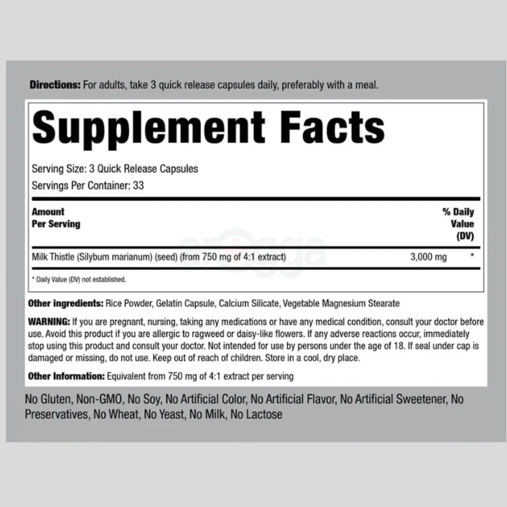 Piping Rock Milk Thistle Supplement 3000mg | 100 Capsules		  