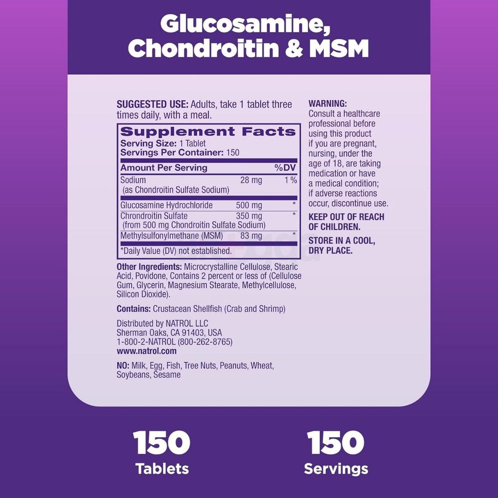 Natrol Glucosamine Chondroitin and MSM Tablets, 150-Count		  