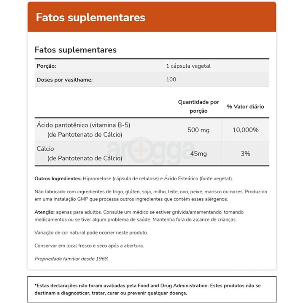 NOW Foods Pantothenic Acid 500mg, 100 Capsules  