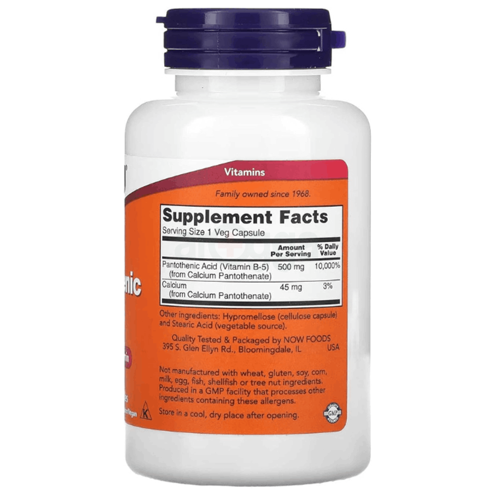 NOW Foods Pantothenic Acid 500mg, 100 Capsules  