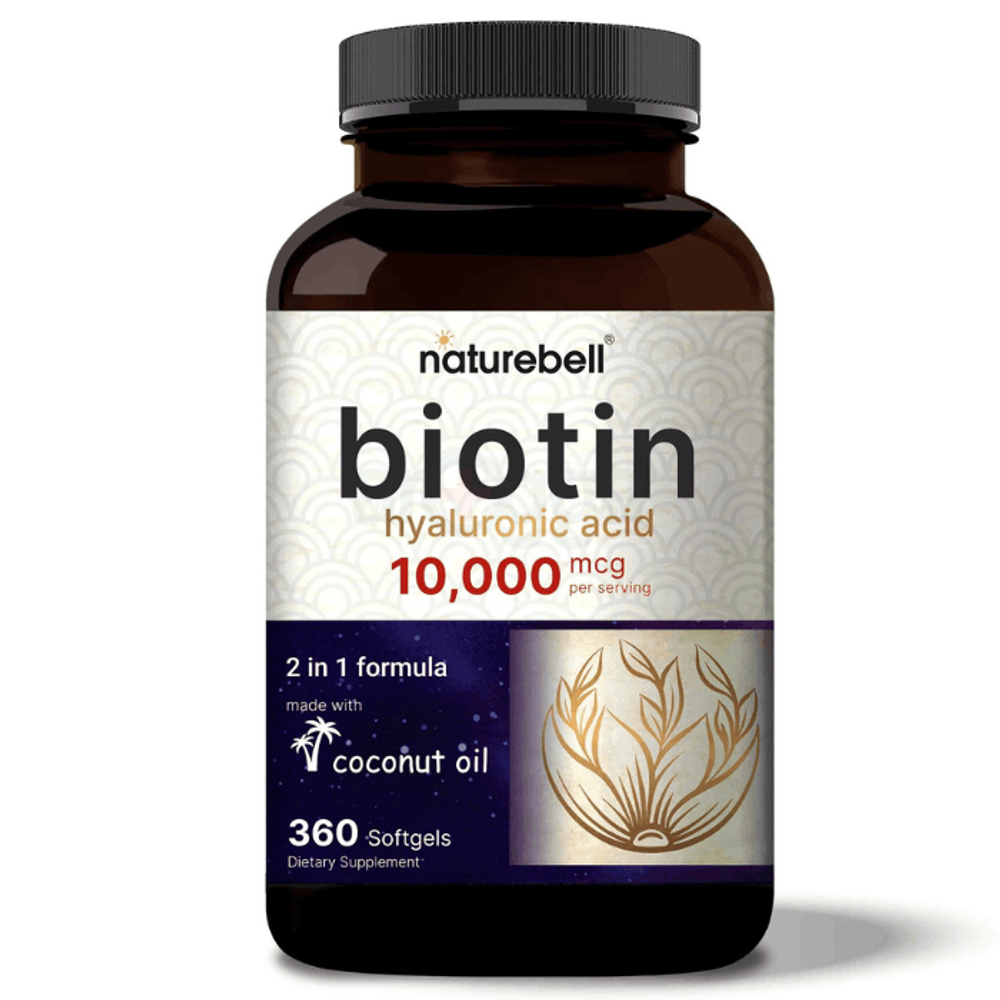 Naturebell Biotin 10000mcg + Hyaluronic Acid 25mg | 360 Coconut Oil Softgels  