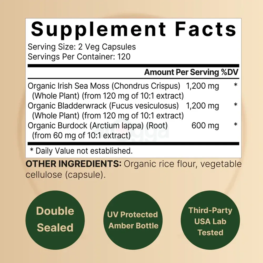 Naturebell Irish Sea Moss Capsules, 3,000mg Per Serving, 240 Veggie Pills  