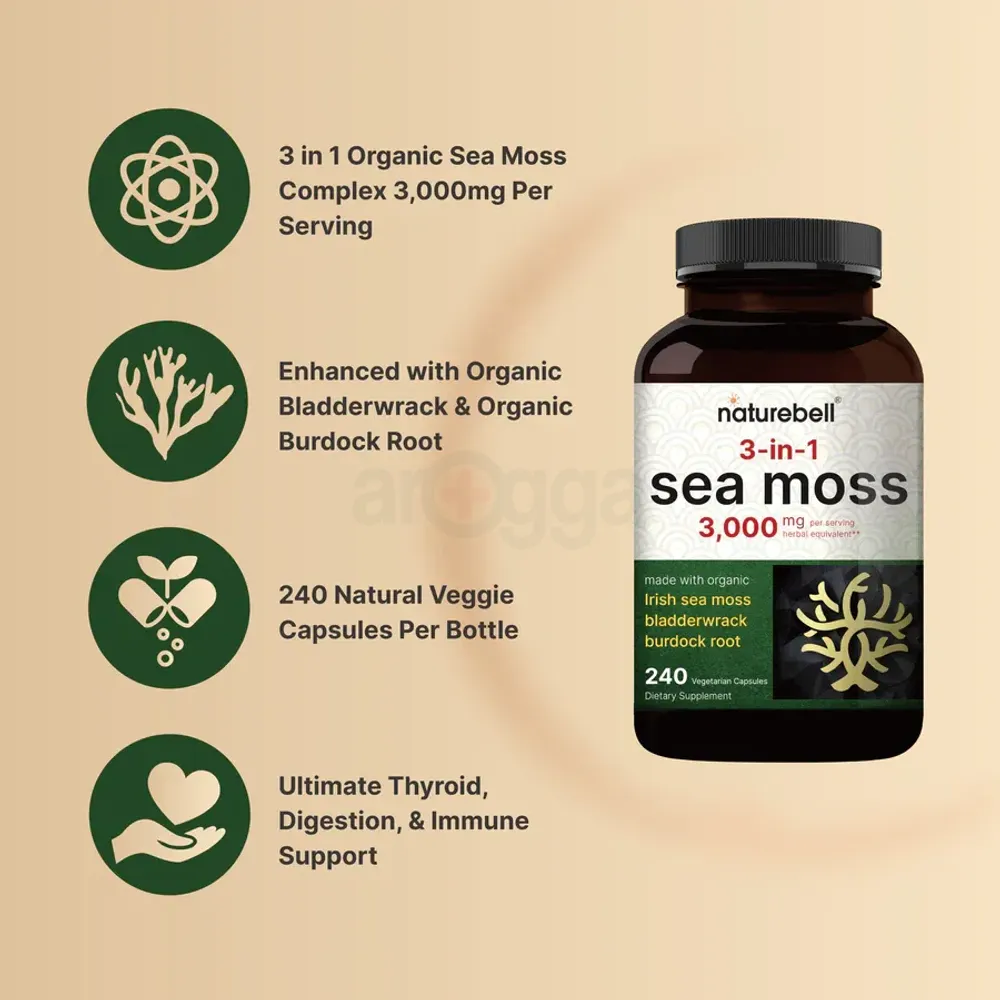 Naturebell Irish Sea Moss Capsules, 3,000mg Per Serving, 240 Veggie Pills  