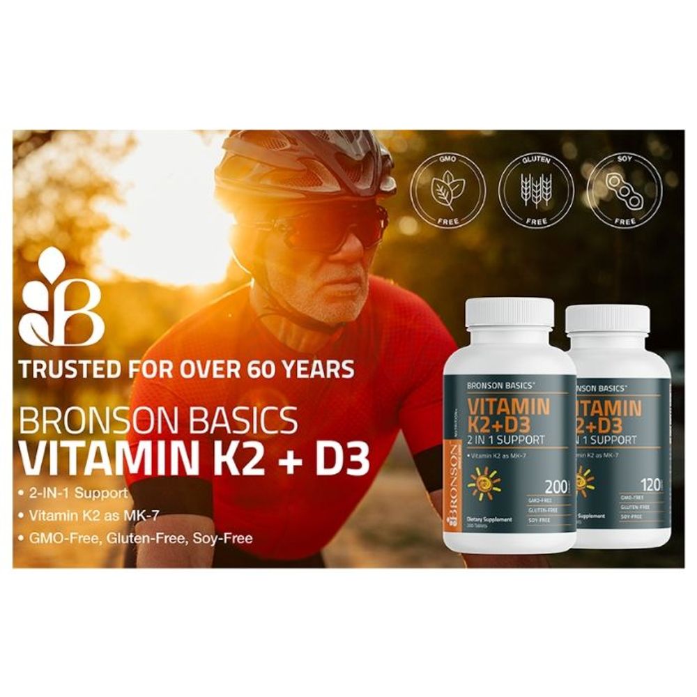 Bronson Basics Vitamin K2 + D3 2in1 Support (MK7) 5000IU Supplement 120 Tablets  