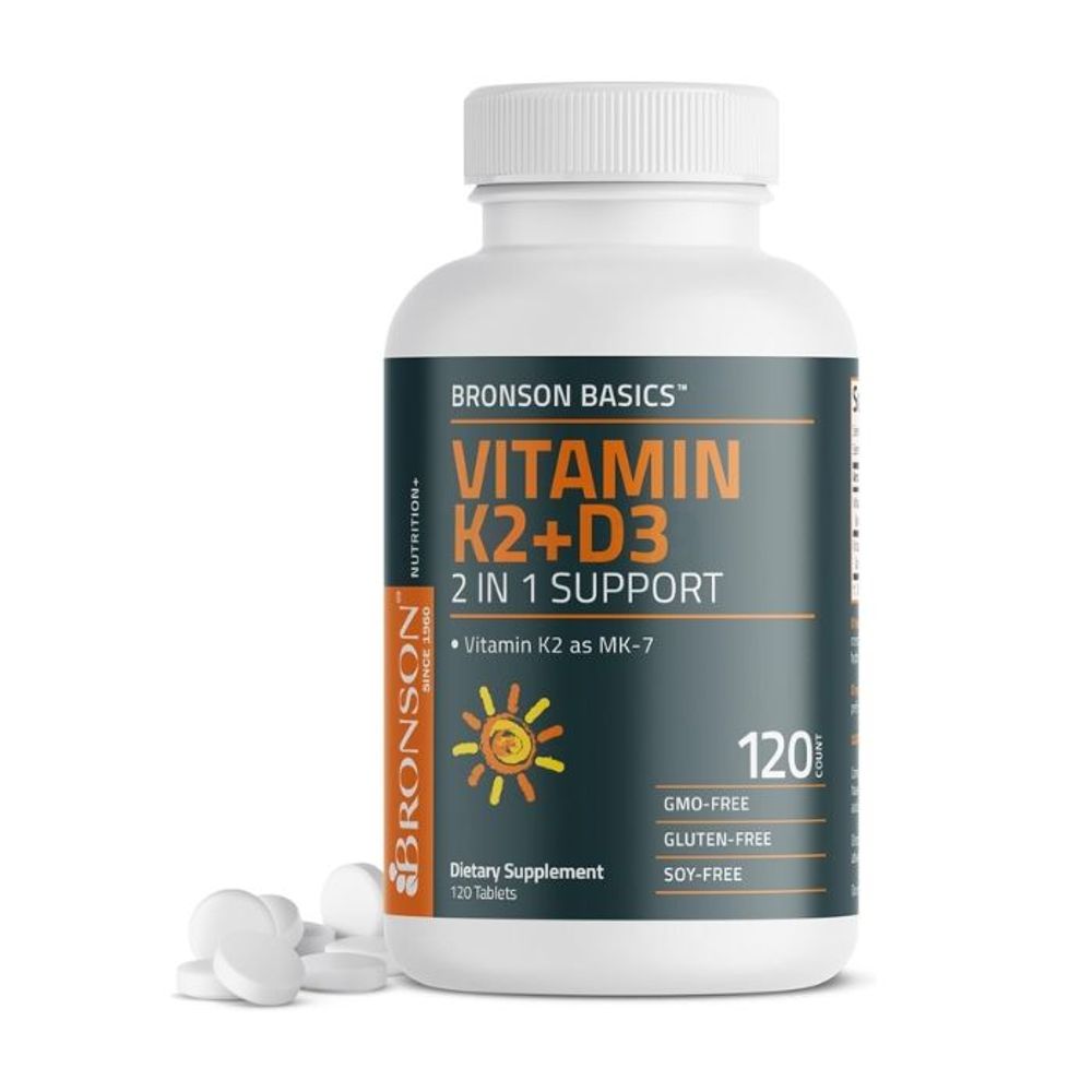 Bronson Basics Vitamin K2 + D3 2in1 Support (MK7) 5000IU Supplement 120 Tablets  