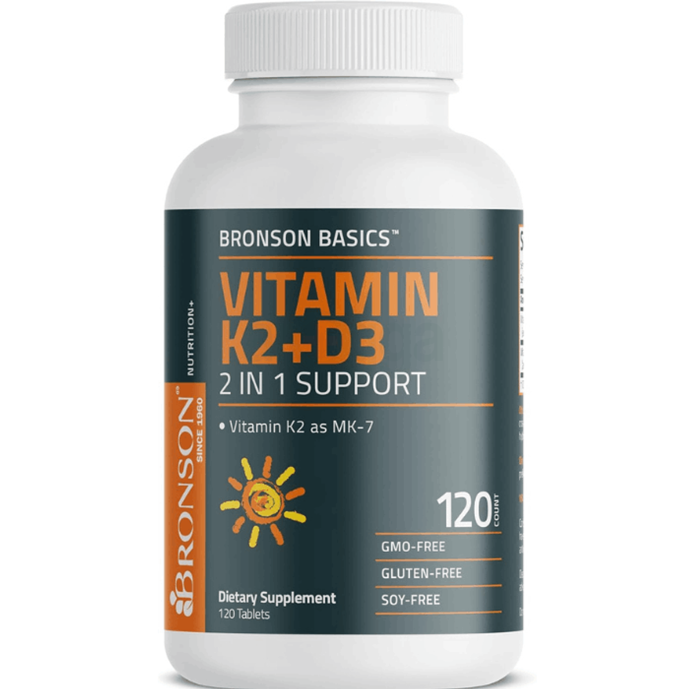 Bronson Basics Vitamin K2 D3 (MK7) Supplement 5000IU (125 mcg) Vitamin D3 & 90 mcg 120 Tablets   