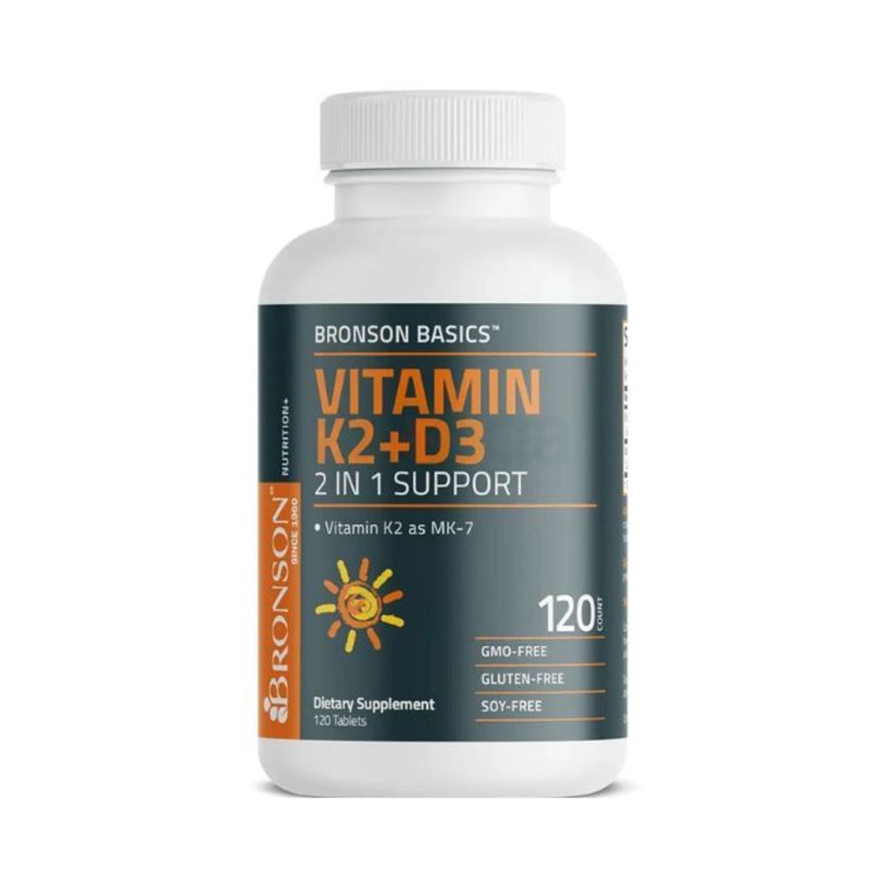 Bronson Basics Vitamin K2 D3 (MK7) Supplement 5000IU (125 mcg) Vitamin D3 & 90 mcg 120 Tablets   