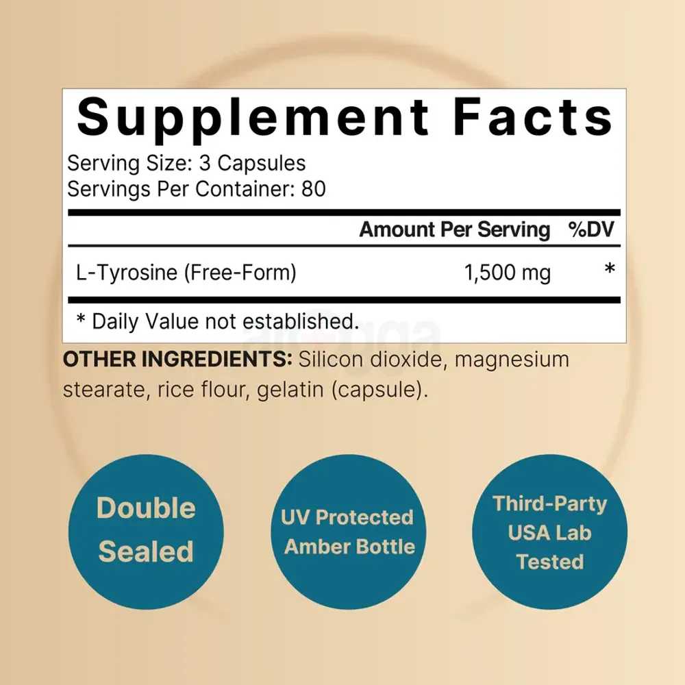 Naturebell L Tyrosine Supplement, 1,500mg Per Serving, 240 Capsule  
