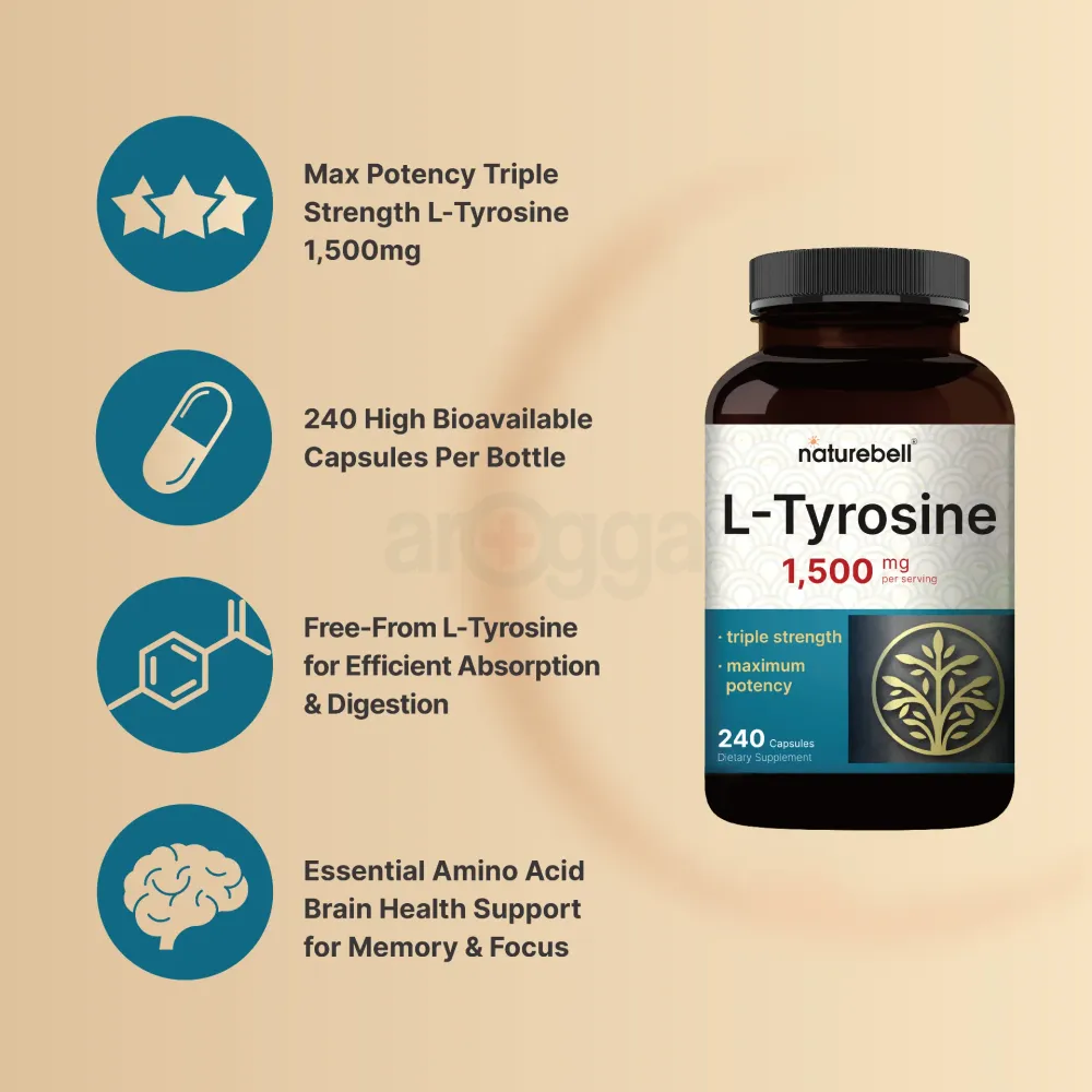 Naturebell L Tyrosine Supplement, 1,500mg Per Serving, 240 Capsule  
