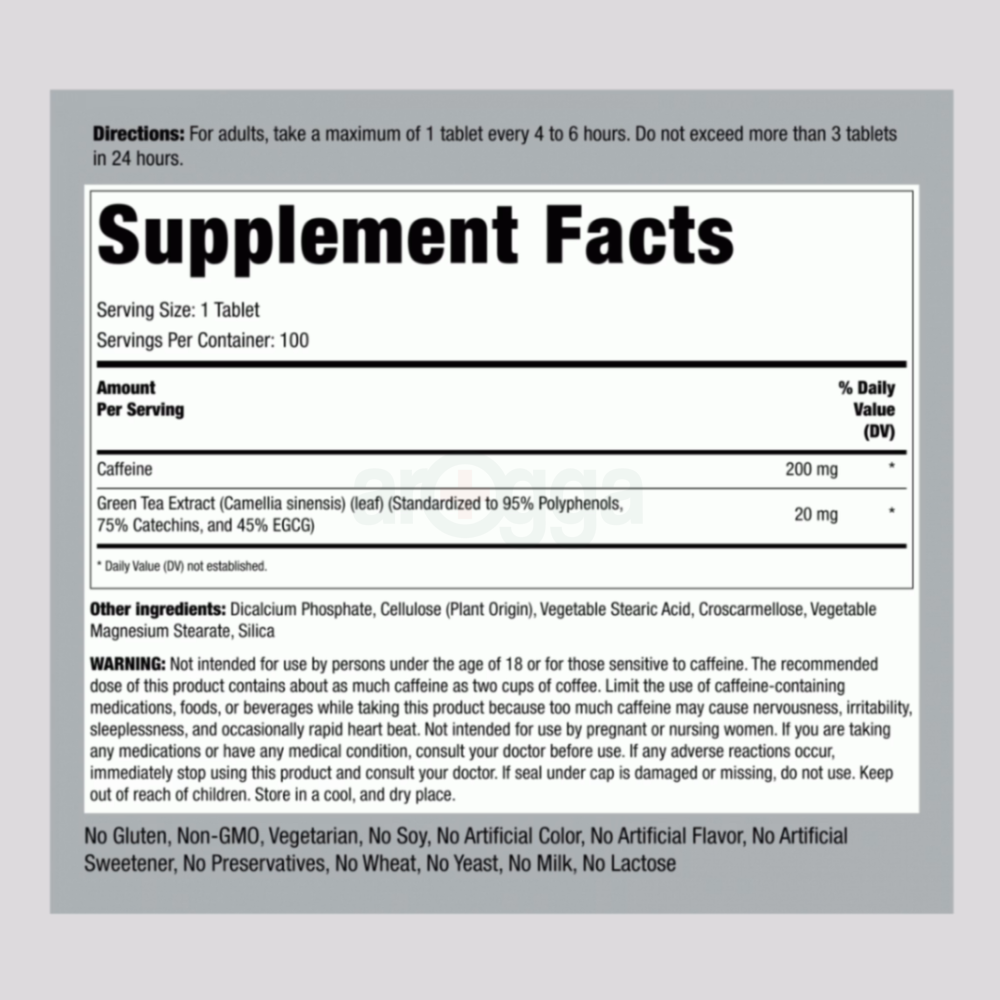 Piping Rock Caffeine Pills 220mg | 100 Tablets  