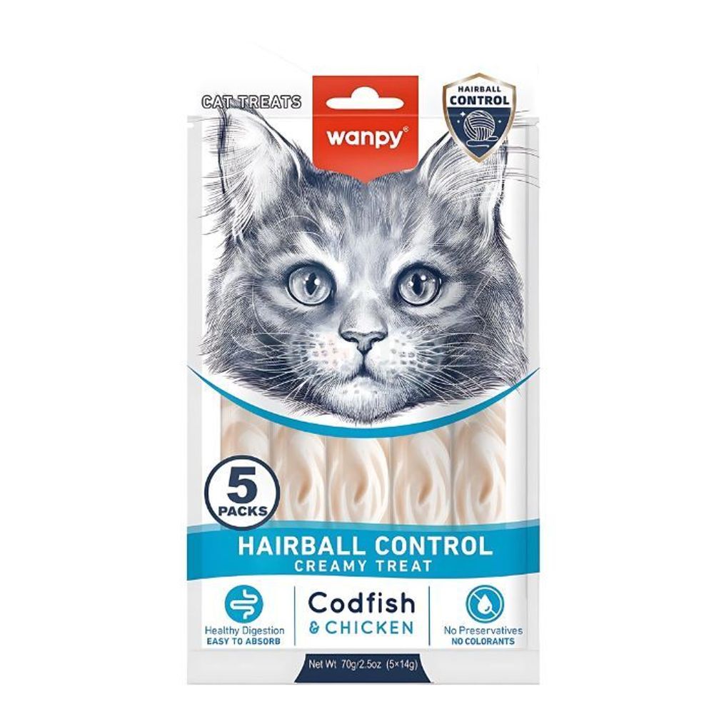 Wanpy Creamy Treat Hairball Control Codfish & Chicken (5*14gm)
  