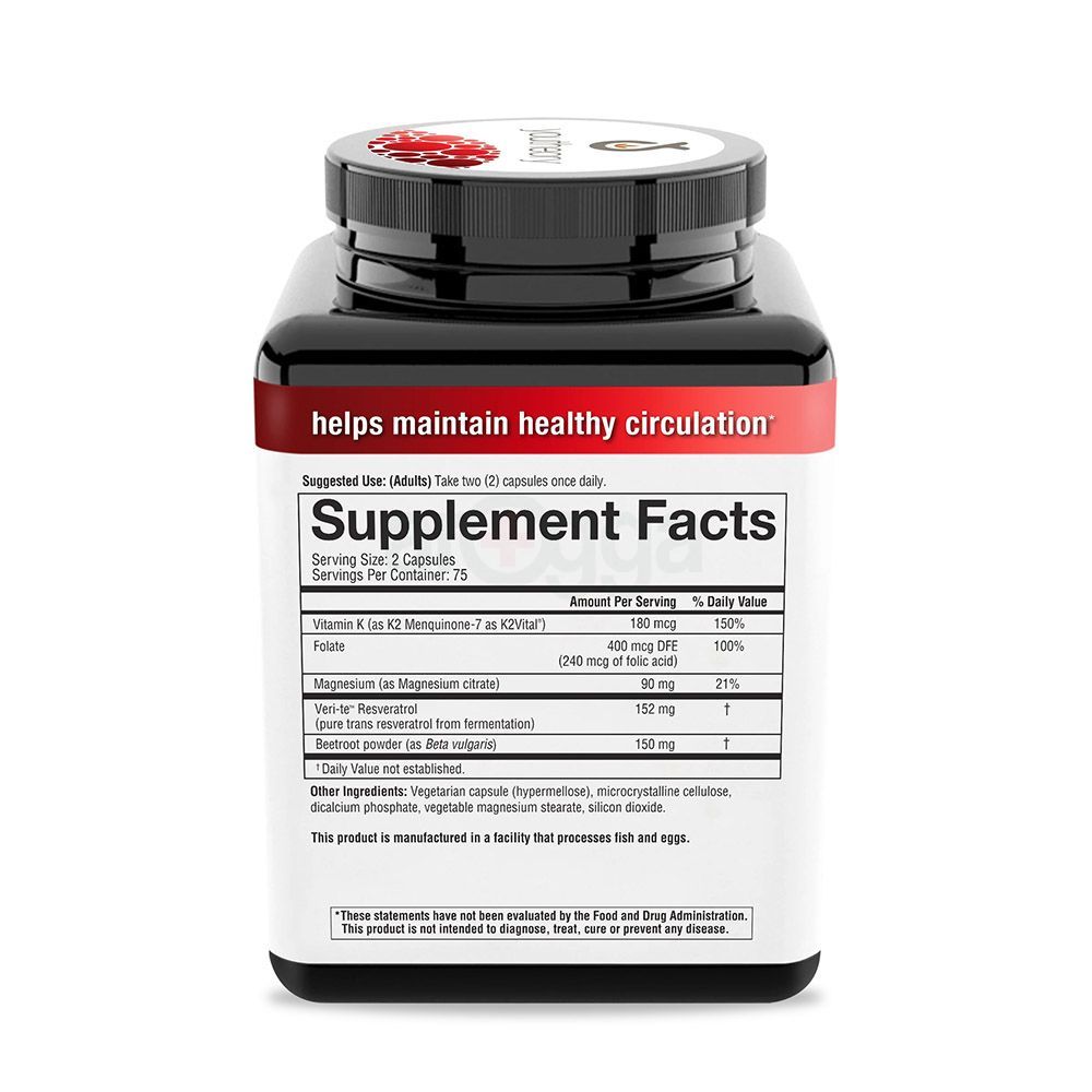 Youtheory Heart Veri-Te Resveratrol + K2 + Beetroot Supports Cardiovascular Health 150 Capsules  