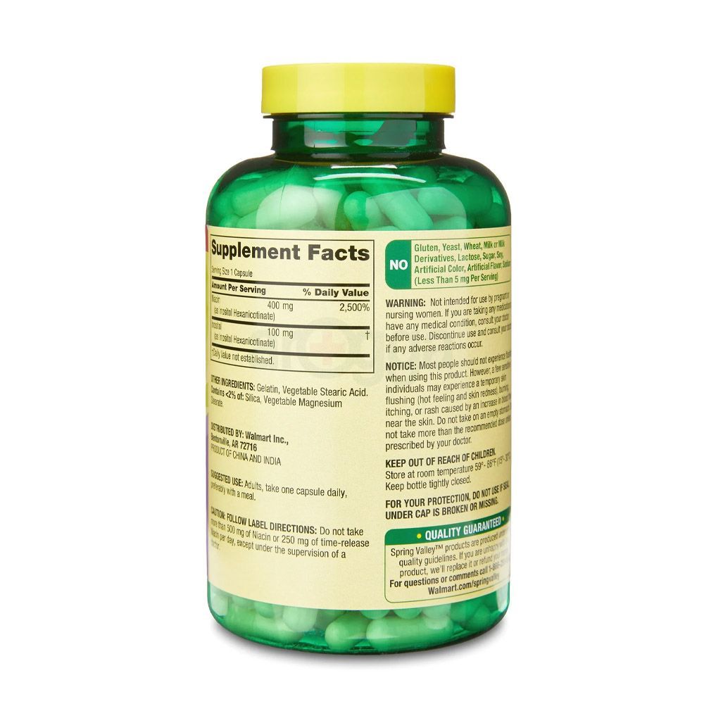 Spring Valley Flush-Free Niacin Inositol Hexanicotinate 500mg Metabolism Support 240 Capsules  