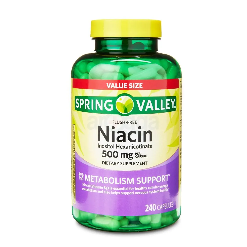 Spring Valley Flush-Free Niacin Inositol Hexanicotinate 500mg Metabolism Support 240 Capsules  