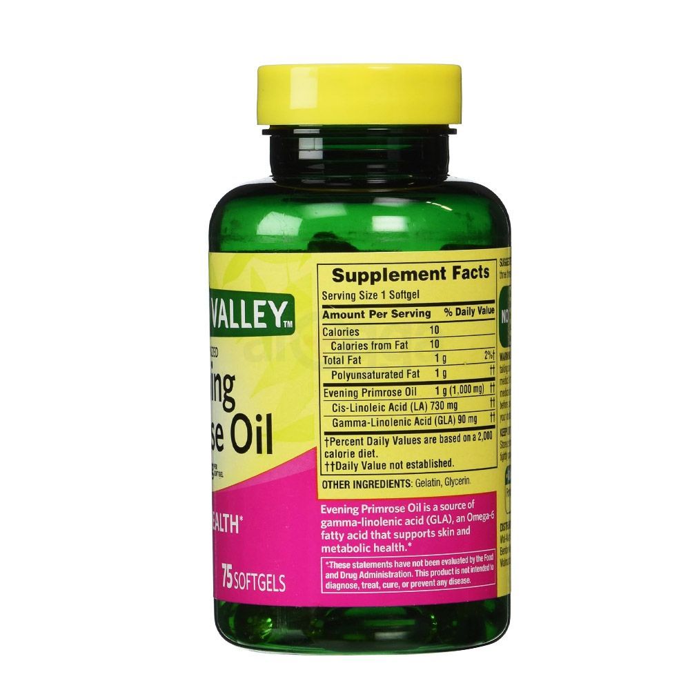 Spring Valley Standardized Evening Primrose Oil 1000mg Women's Health Dietary Supplement 75 Capsules  