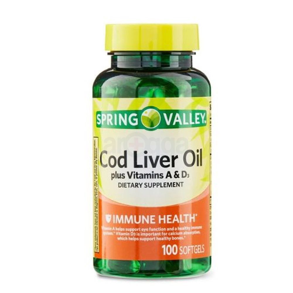 Spring Valley Cod Liver Oil Plus Vitamin A & D Immune Health Dietary Supplement 100 Capsules  