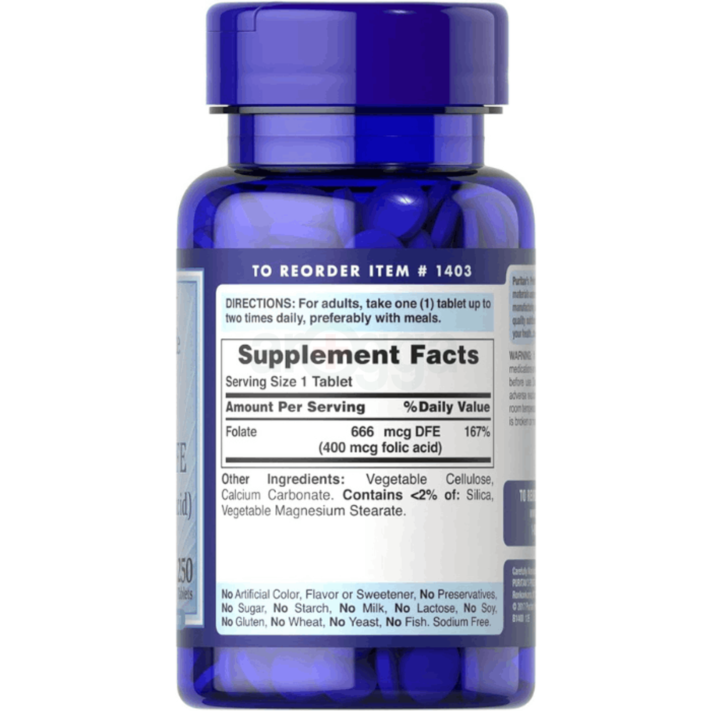 Puritan's Pride Folic Acid 400mcg - 250 Tabs  