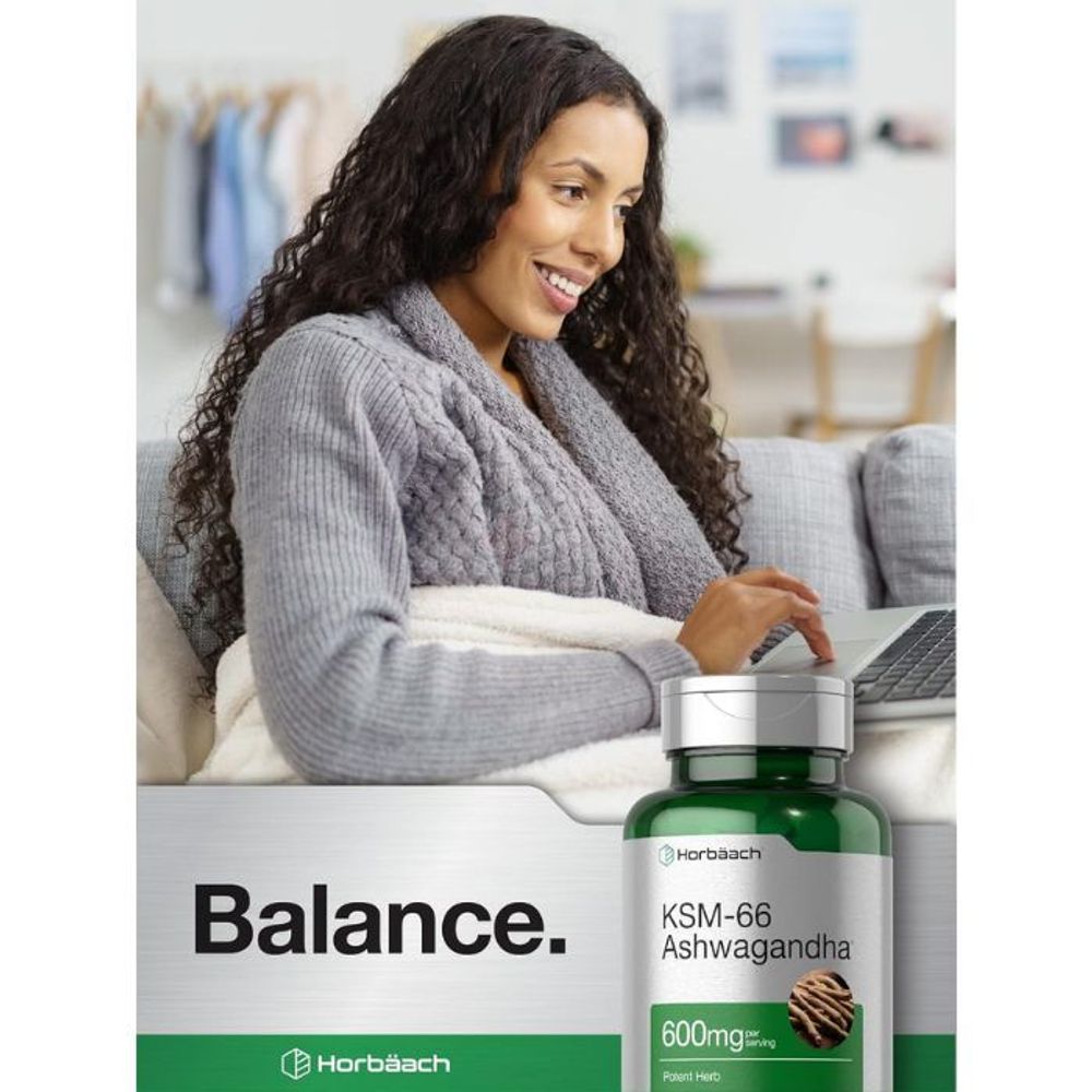 Horbaach KSM-66 Ashwagandha 600mg with L-Theanine 60 Caplets  