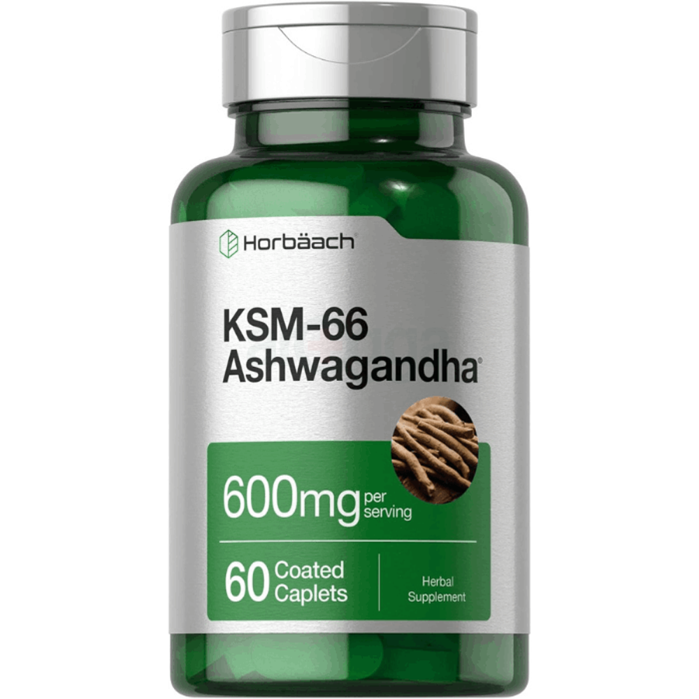 Horbaach KSM-66 Ashwagandha 600mg with L-Theanine 60 Caplets  