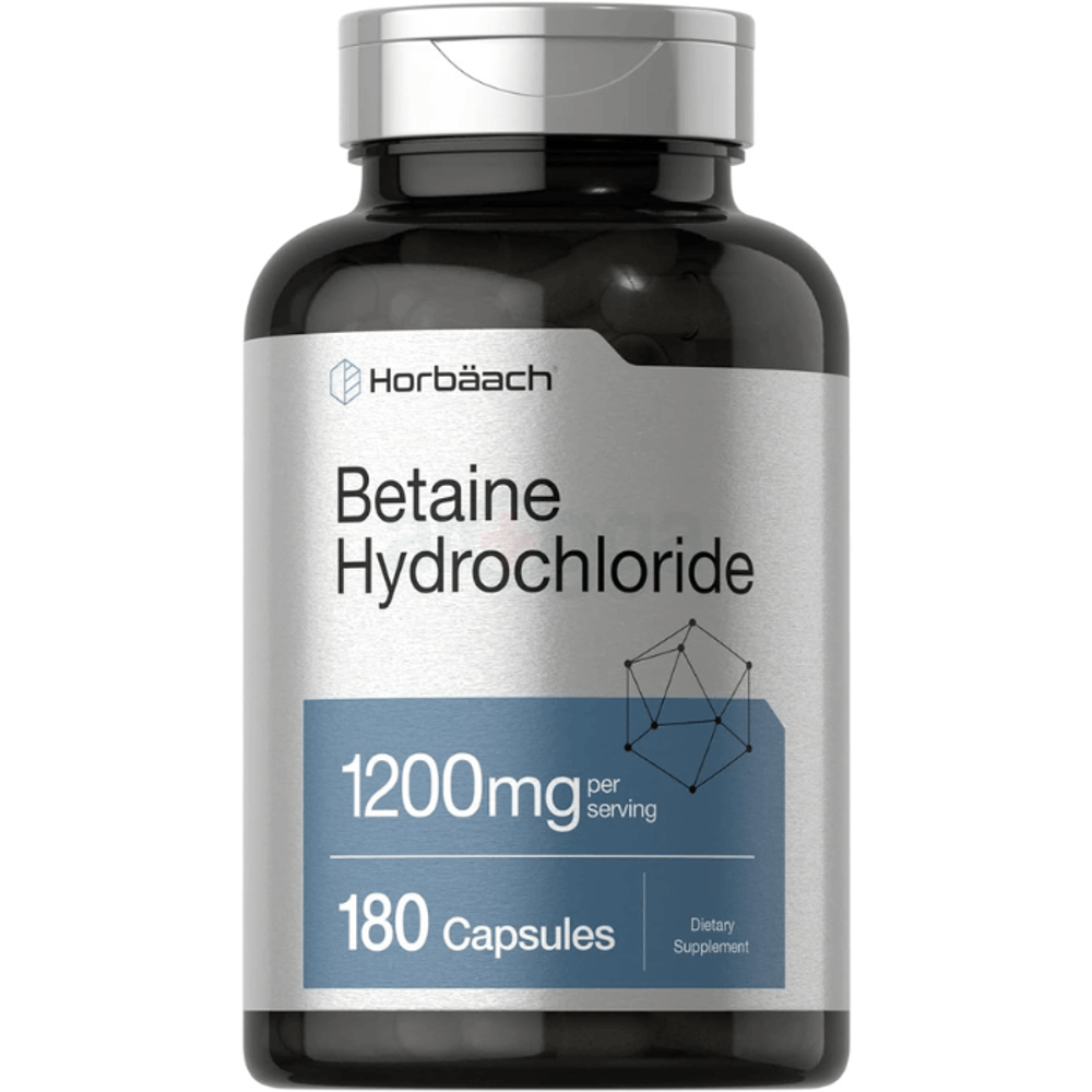 Horbaach Betaine HCl 1200mg | 180 Capsules | Betaine Hydrochloride Supplement  