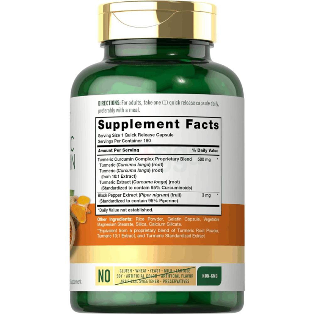 Carlyle Turmeric Curcumin with Bioperine | 500 mg | 180 Powder Capsules   