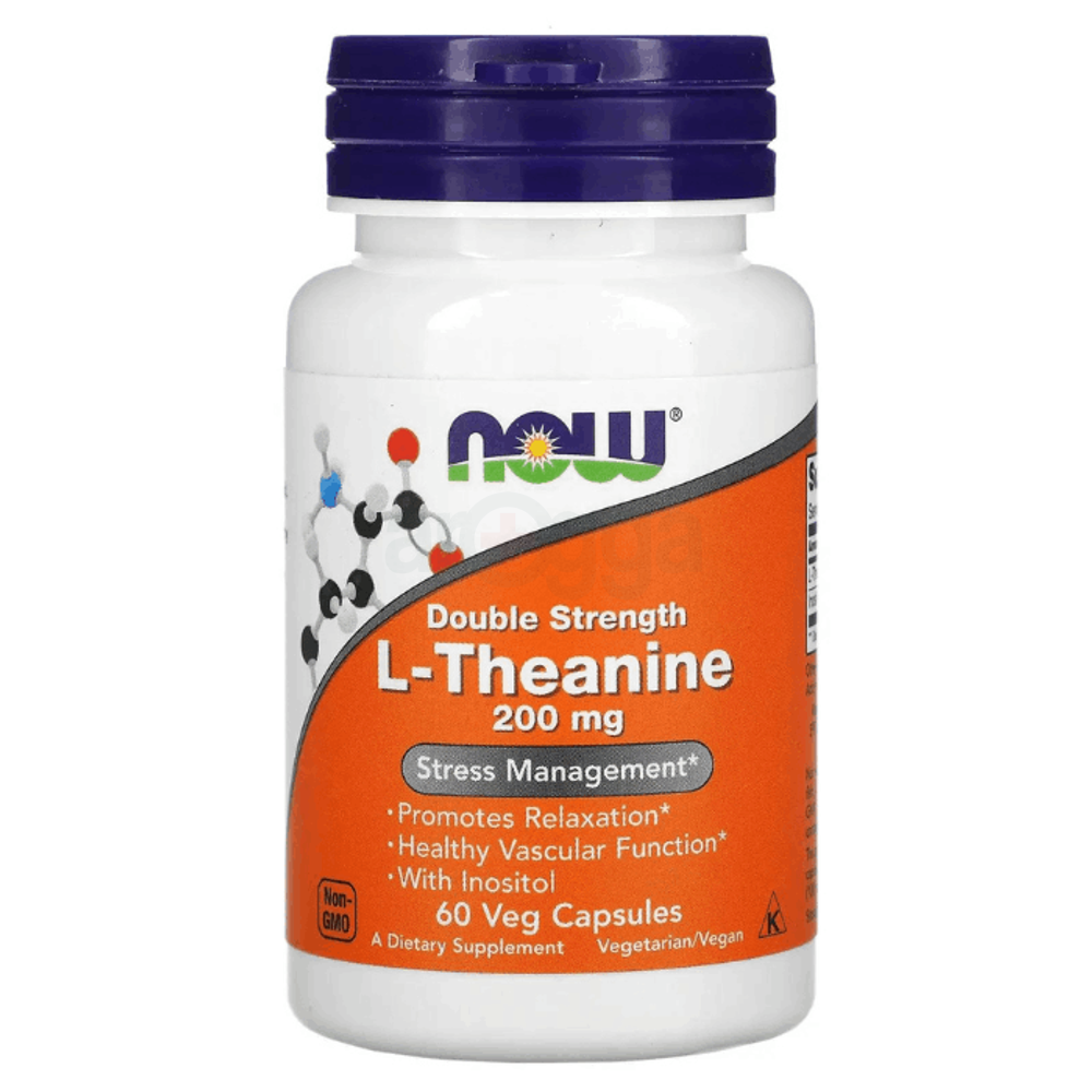NOW Foods L-Double Strength L-Theanine 200mg Stress Management 60 Capsules  