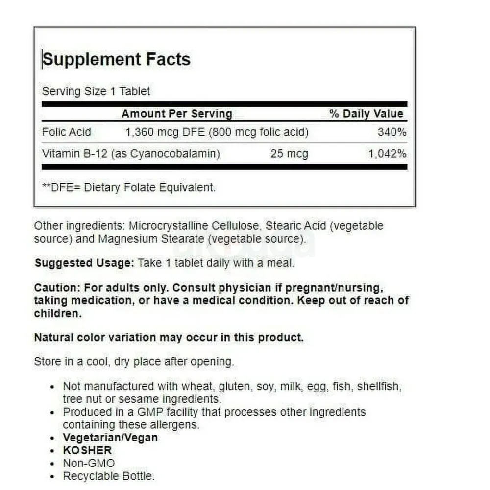 NOW Foods Folic Acid 800 mcg with Vitamin B-12 250 Tabs  